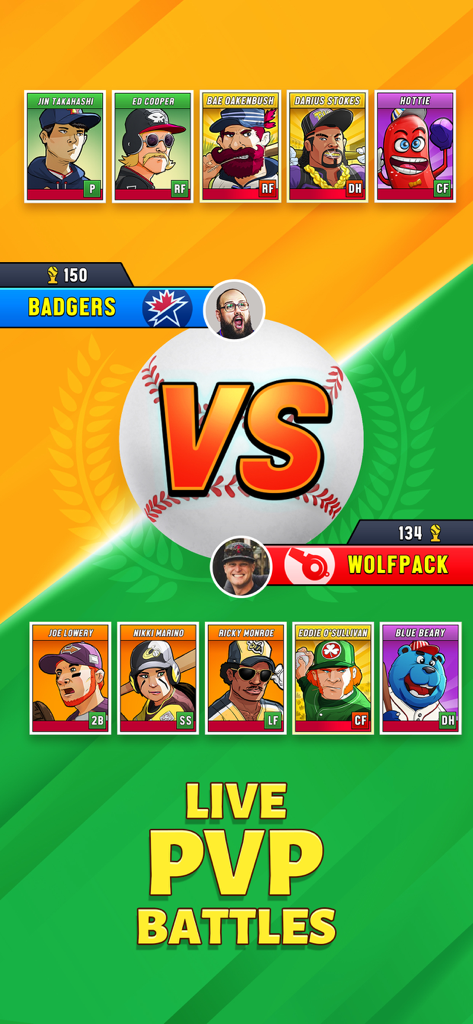 Super Hit Baseball - Live PVP battle matchup in Super Hit Baseball featuring team lineups and superstar player cards