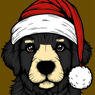 realistic dog with a christmas hat
