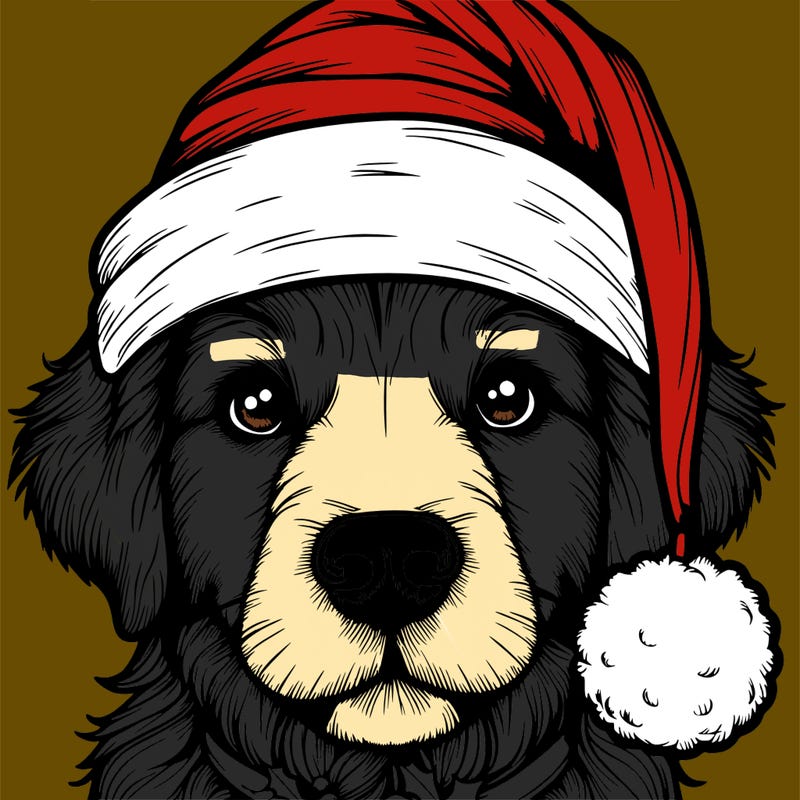 realistic dog with a christmas hat