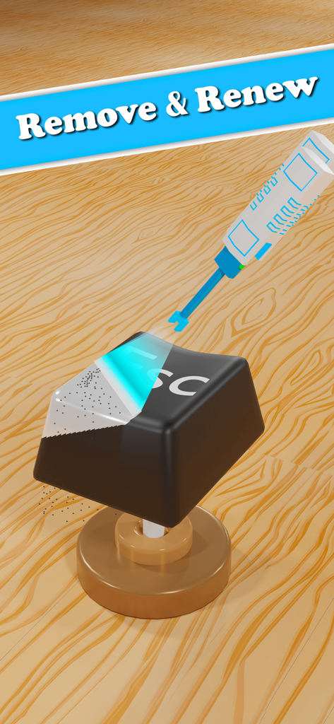 Keyboard Art Painting Master - A virtual tool cleaning the surface of a black ESC keyboard key in a DIY simulation game