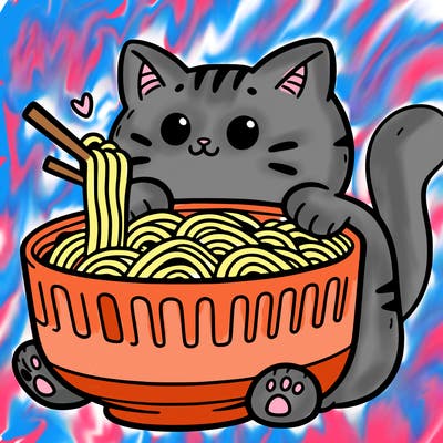 cat with ramen