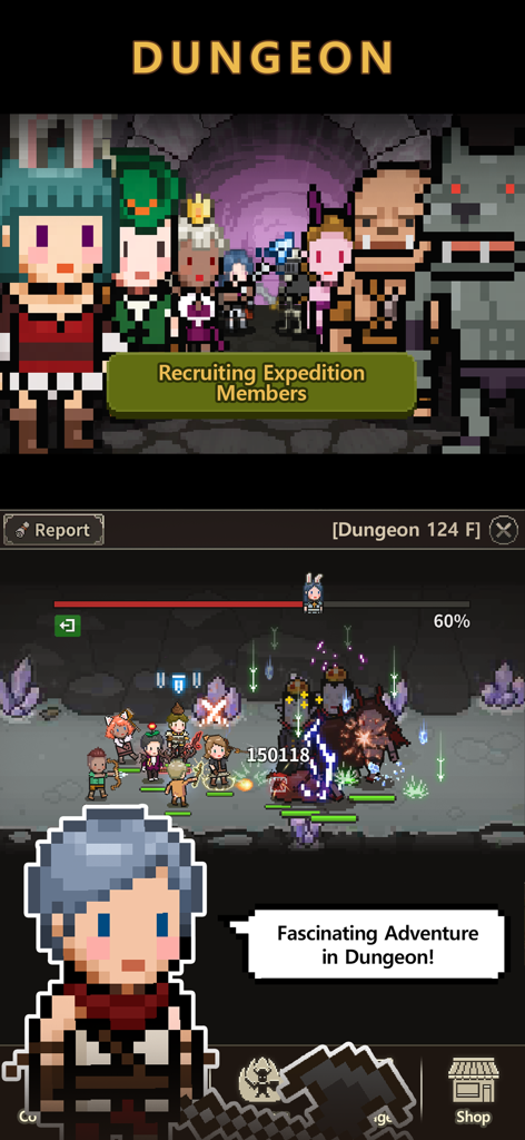 Evil Hunter Tycoon - Hunters fighting monsters in a pixel art dungeon in Evil Hunter Tycoon