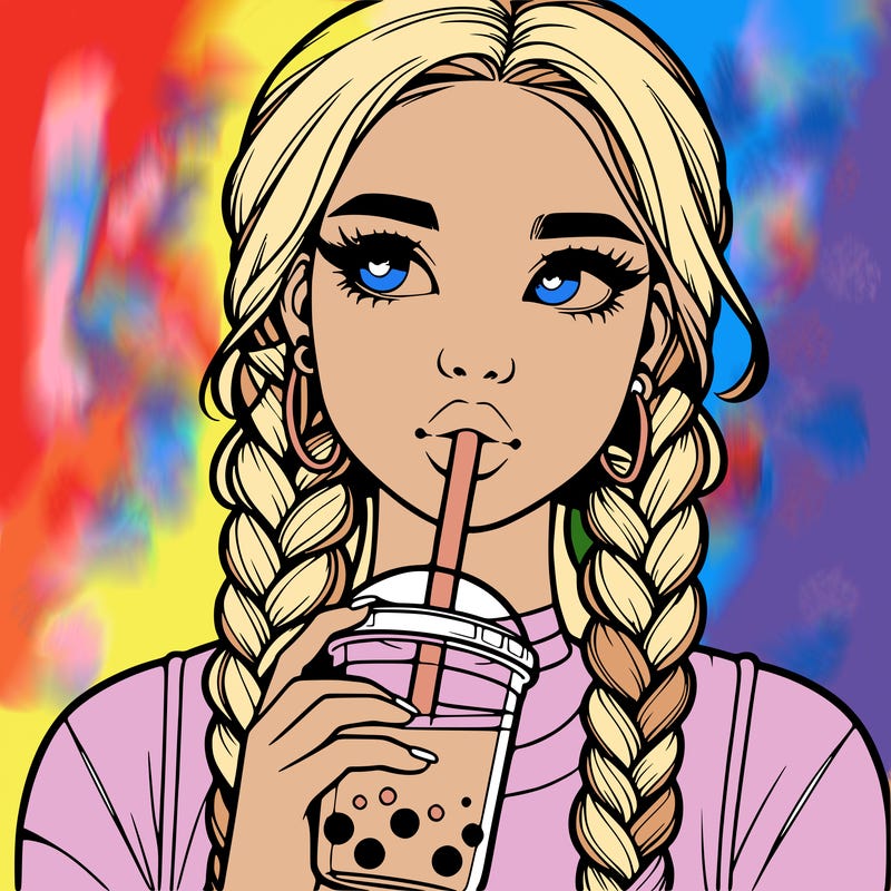 realistic girl with braided hair drinking boba