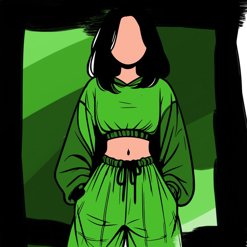 realistic girl faceless with baggy pants and a crop top