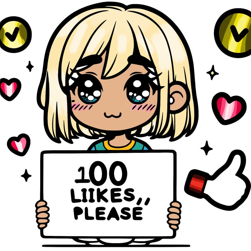 a girl with a sign saying 100 likes, please