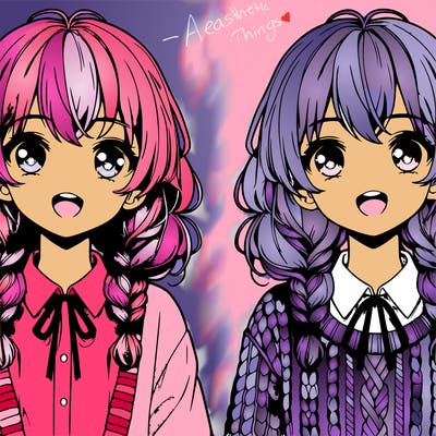 realistic twin anime girls cute