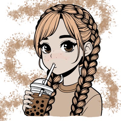 realistic girl with braided hair drinking boba