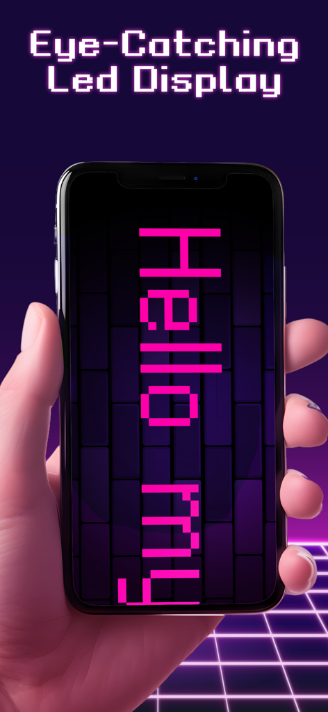 LED Banner: LED Scroller Text - Smartphone mostrando texto desplazable de neón rosa en una llamativa pantalla LED