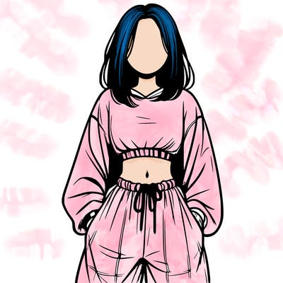 realistic girl faceless with baggy pants and a crop top