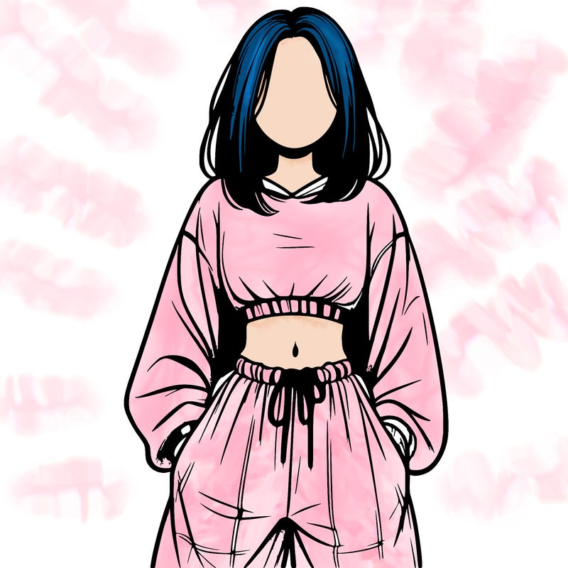 realistic girl faceless with baggy pants and a crop top