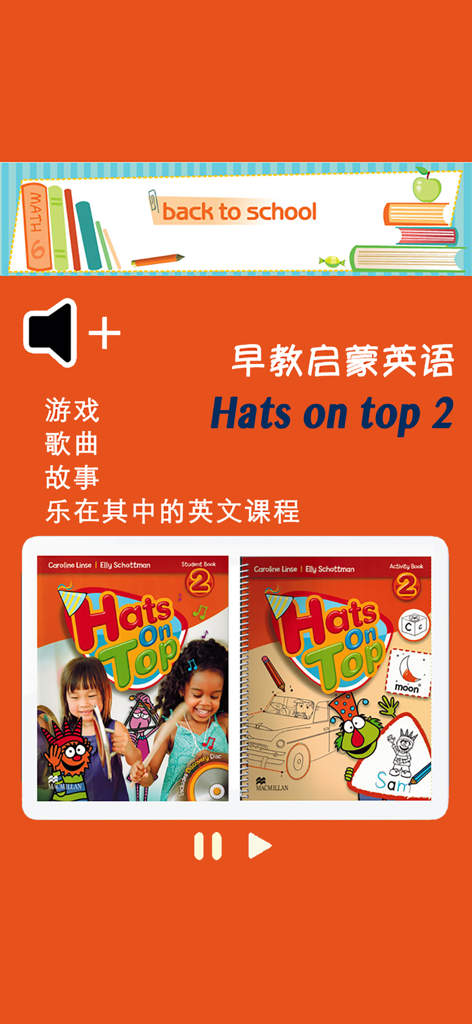 Hats on Top 2 early childhood English learning app featuring interactive lessons and Macmillan course books