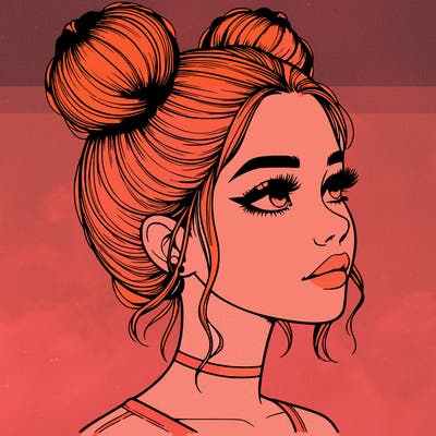 realistic girl with buns on the top of her head