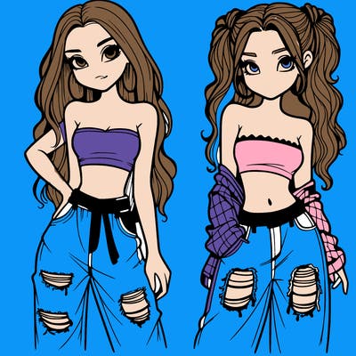 2 girls in crop tops and baggy jeans ripped