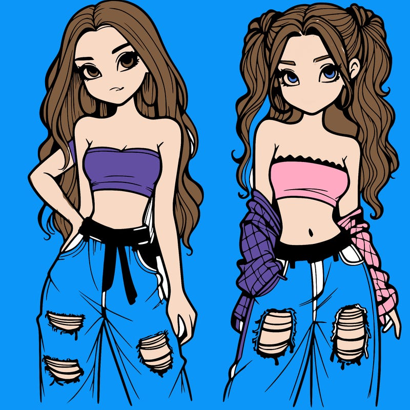 2 girls in crop tops and baggy jeans ripped