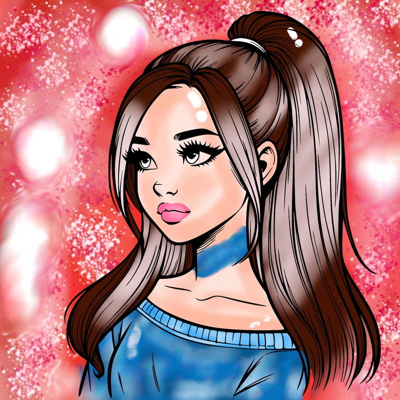 realistic girl with a high ponytail