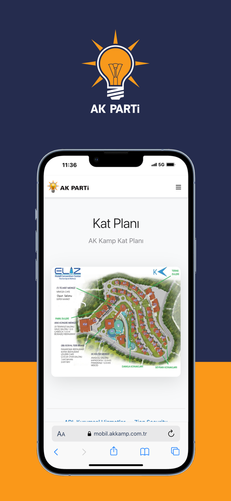 AK KAMP - Floor plan for the AK Parti event shown on the AK KAMP app screen