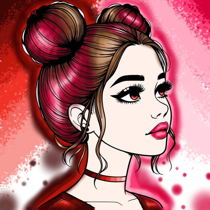 realistic girl with buns on the top of her head