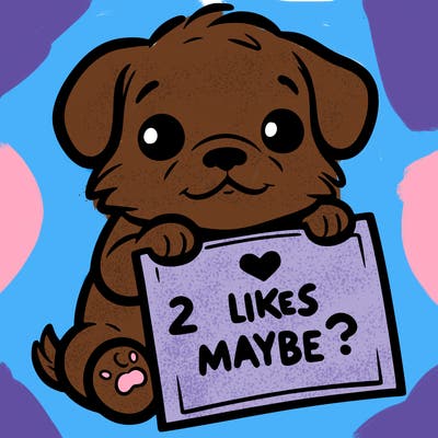 a puppy holding a sign that says 2 likes maybe?