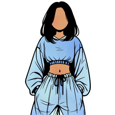 realistic girl faceless with baggy pants and a crop top