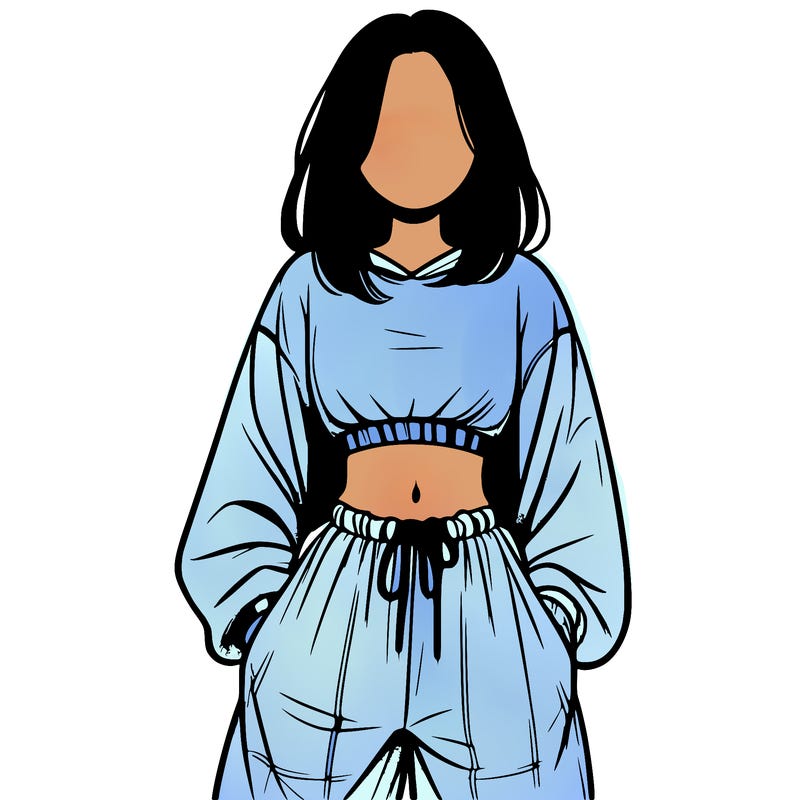 realistic girl faceless with baggy pants and a crop top