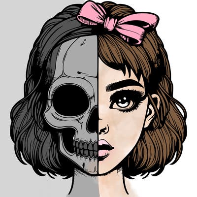 realistic girl with half skull mask