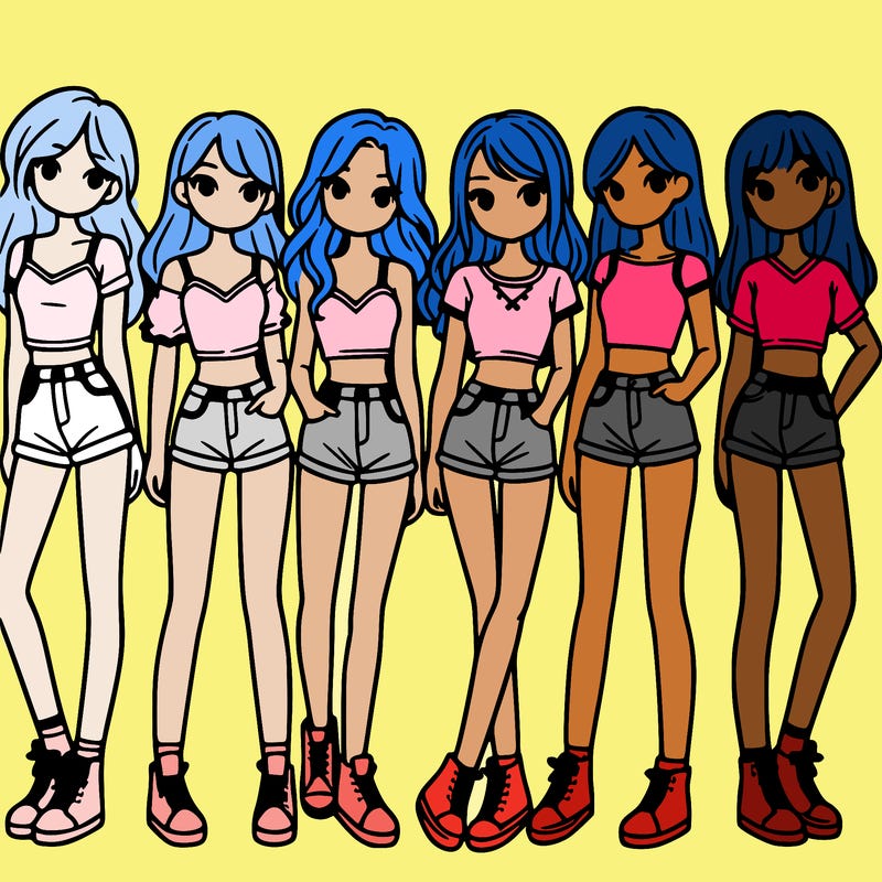 a group of girls wearing crop tops and shorts