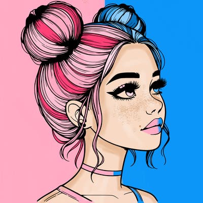 realistic girl with buns on the top of her head