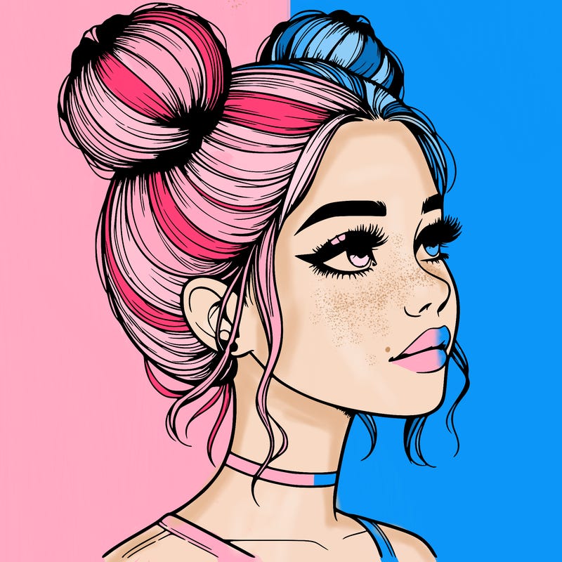realistic girl with buns on the top of her head