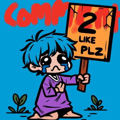 small poor toddler crying with sign that says 2 like plz