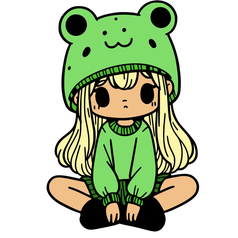 a girl wearing a frog hat and some frog socks