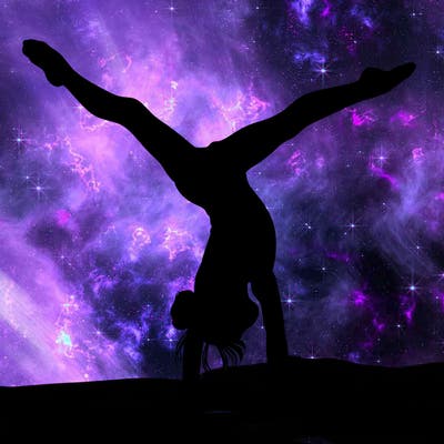 realistic gymnastic hand stand girl in four splits