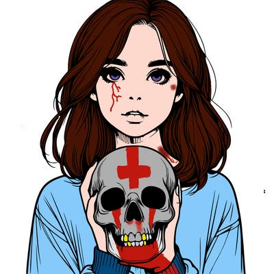 realistic girl holding a skull