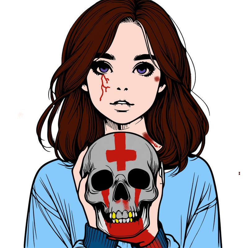 realistic girl holding a skull