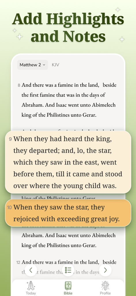 DailyBible Lite - KJV Version - DailyBible Lite app interface showing highlighted KJV Bible verses and notes