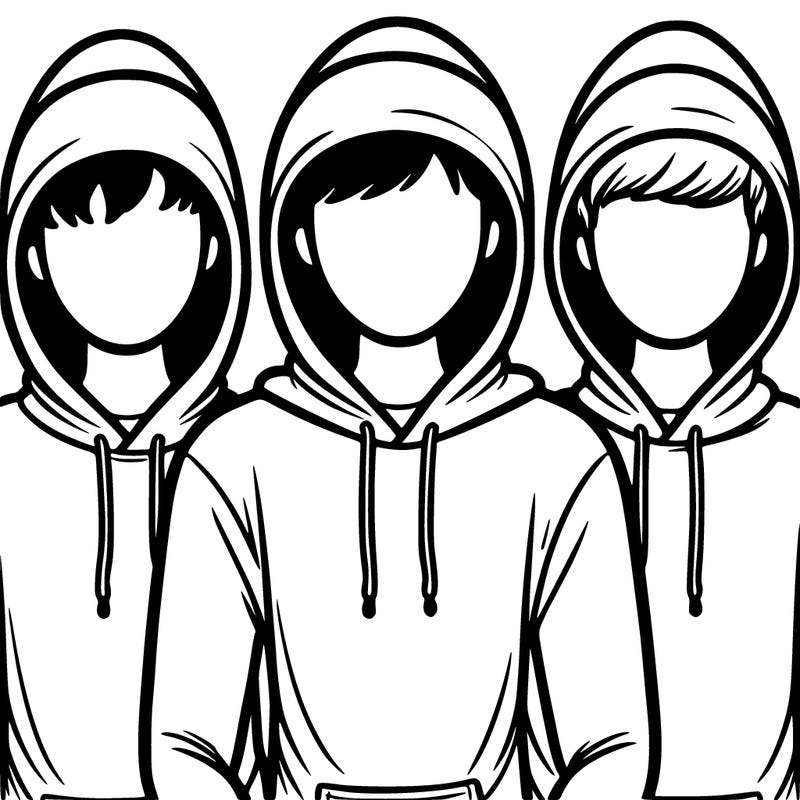 3 faceless people in hoodies