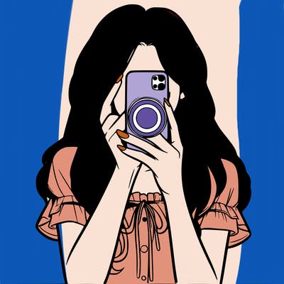 a realistic girl holding her phone taking pictures