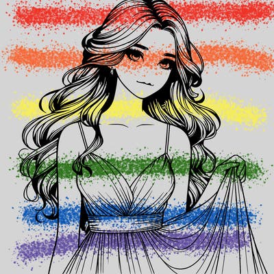 realistic girl in flowy silky prom dress