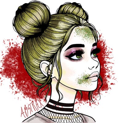 realistic girl with buns on the top of her head