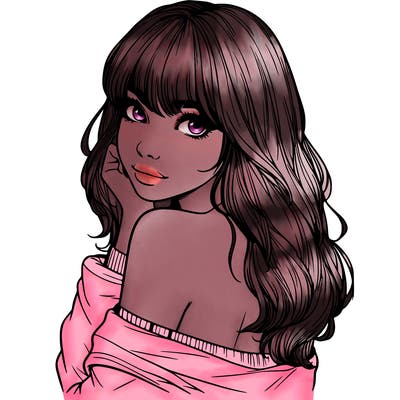 realistic girl with bangs looking over her shoulder