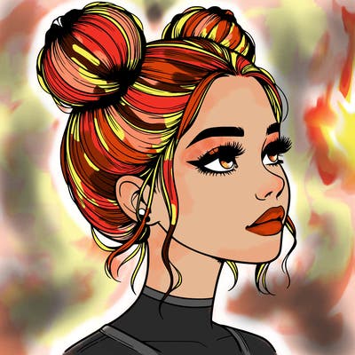 realistic girl with buns on the top of her head