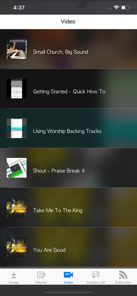 Worship Backing Tracks - A list of video tutorials and songs in the Worship Backing Tracks mobile app