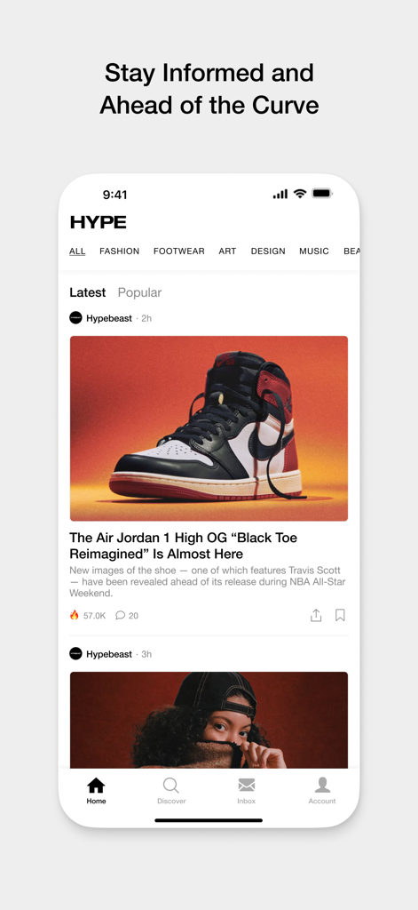 HYPE by Hypebeast mobile app news feed featuring the latest sneaker and fashion trends