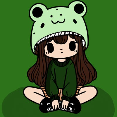 a girl wearing a frog hat and some frog socks