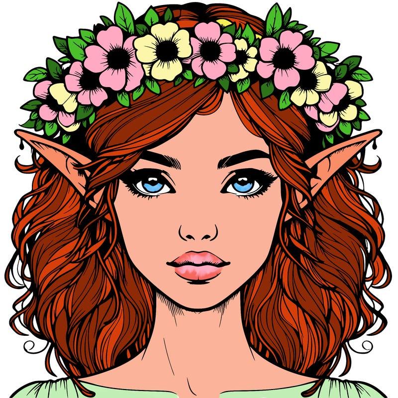 realistic female elf with flower crown