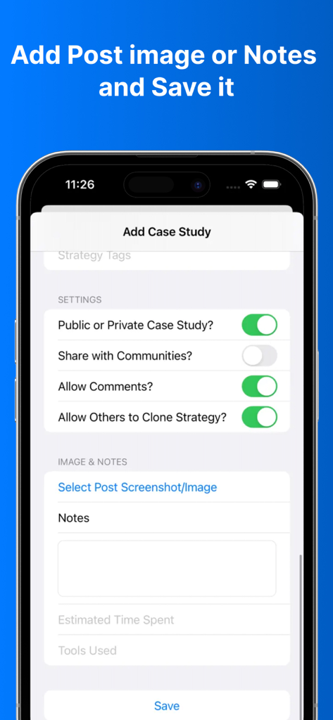 TikFoIIow Boost - Interface for adding post notes and strategy details in the TikFollow Boost app.