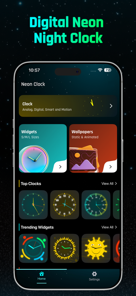 Digital Neon Night Clock - Digital Neon Night Clock app interface showcasing neon clock styles and wallpaper customization options