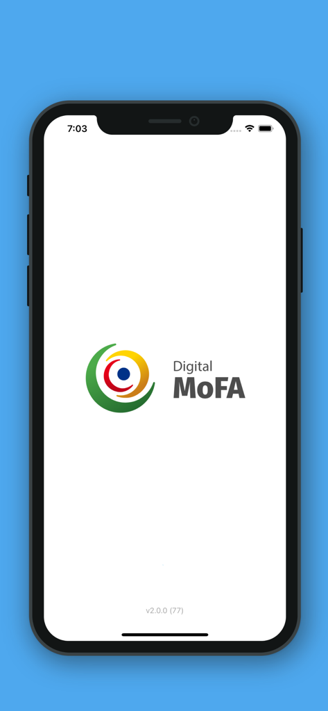 Digital MOFA - Tela de abertura do aplicativo MOFA Digital mostrando o logotipo oficial e o nome