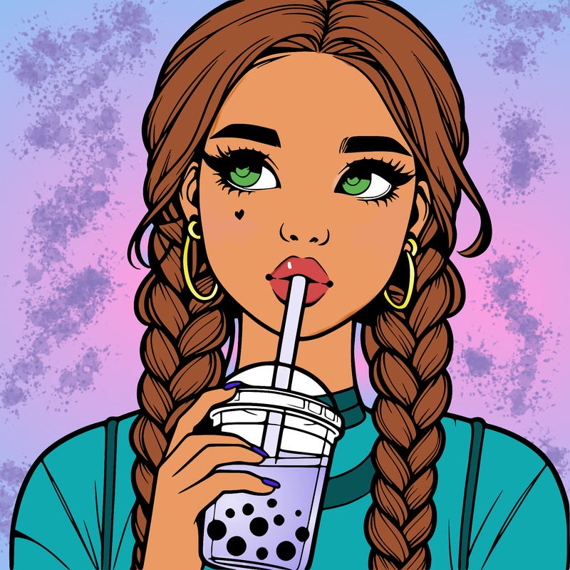 realistic girl with braided hair drinking boba