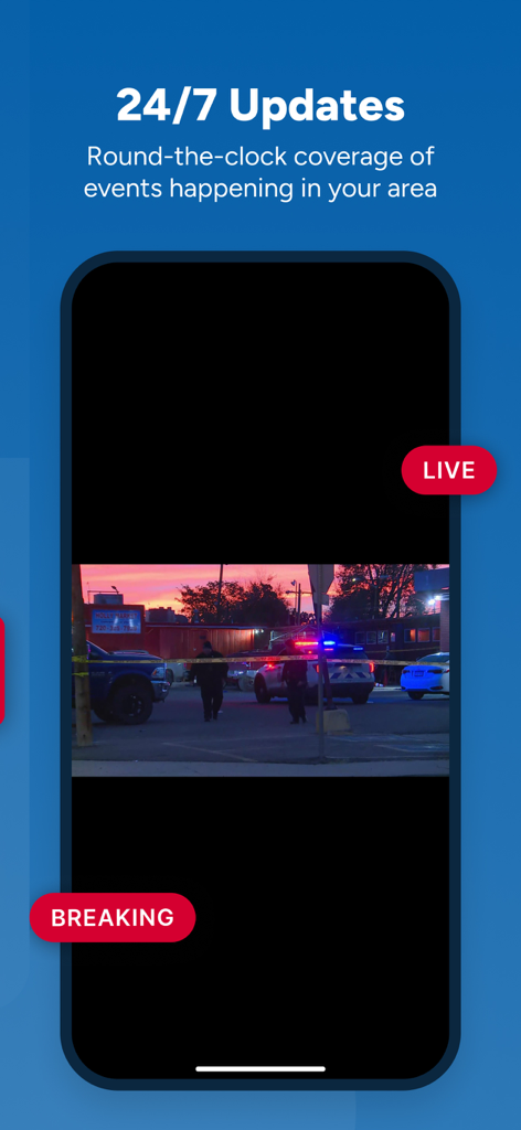 Smartphone screen showing live breaking news coverage on the Denver 9News app