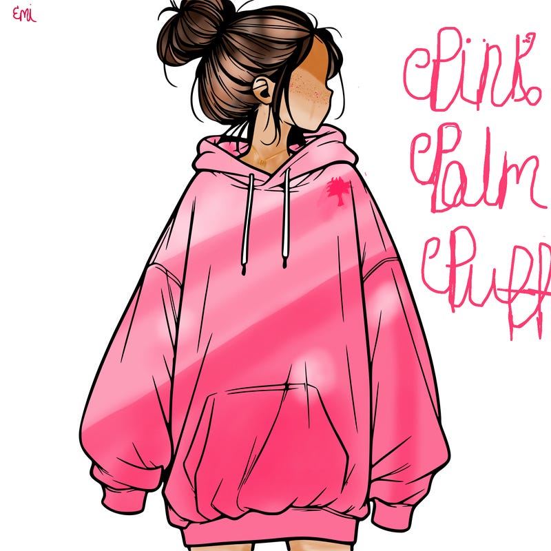 realistic girl with a oversized sweatshirt on and a bun